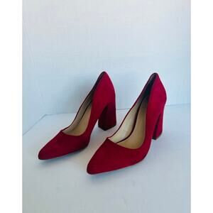 Vince Camuto Talise Women's Pointed Toe Chunky Block Heel Red Suede Pumps 9.5M
